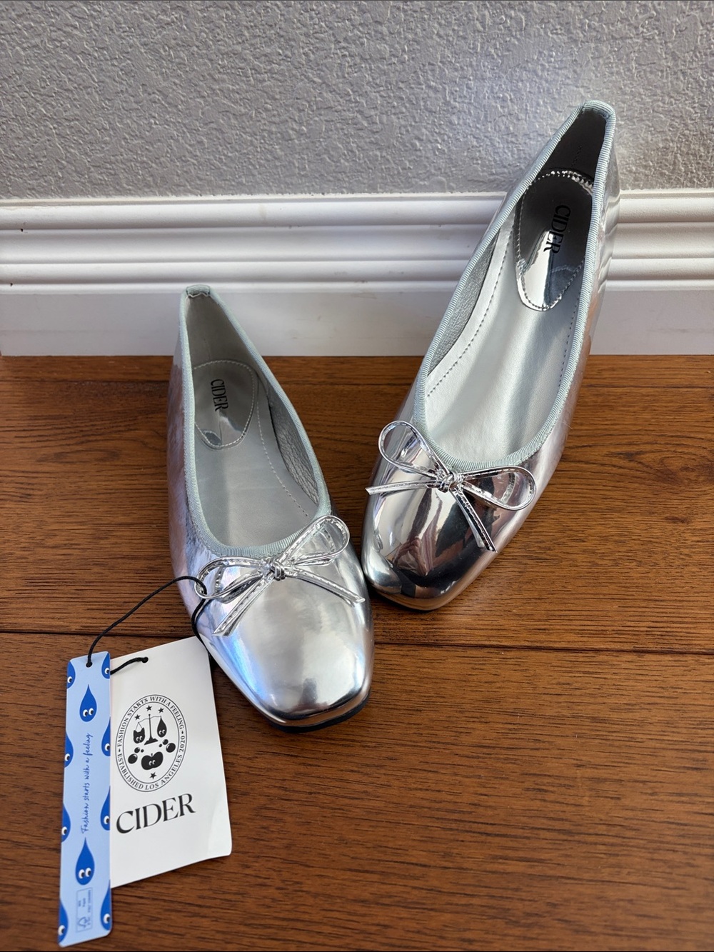 Cider Metallic Silver Bowknot Mary Jane Flats
